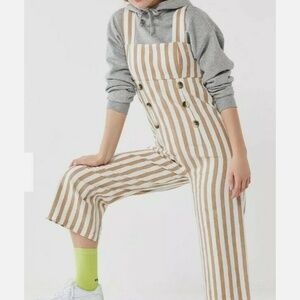 Urban Outfitters Murphy striped button front white tan Jumpsuit